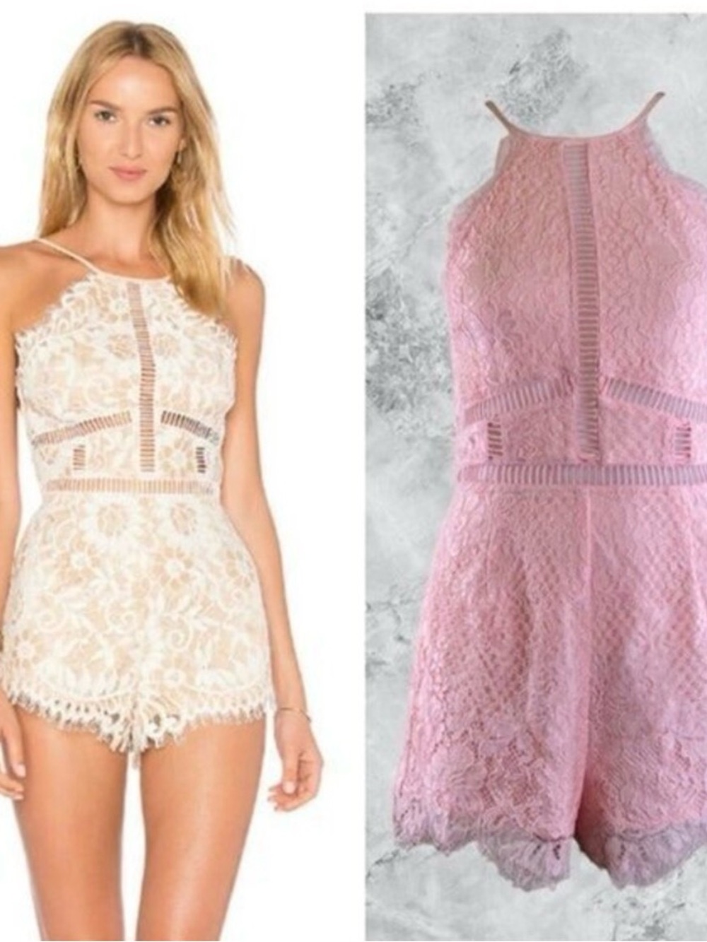 NBD Alijah Pink Lace Halter Romper